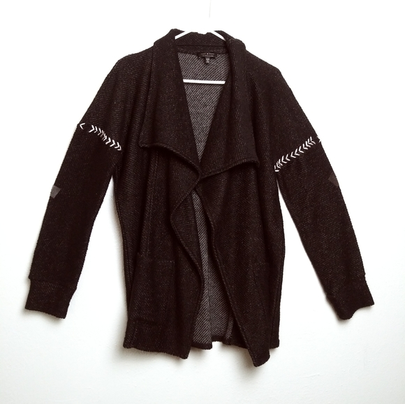 Lucky Brand Wrap Cardigan Open Front 2 Front pocket Size M/M Black - Picture 2 of 12